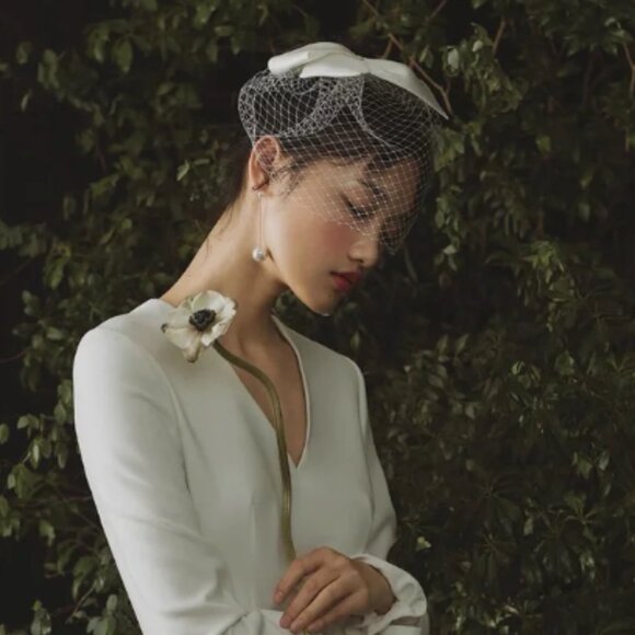 Wedding French Netting Birdcage Headband with Bowknot